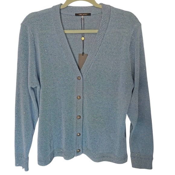 Kobi Halperin Anthia Sequin Button Down Blue Cardigan Sweater Large NWT - Picture 12 of 13
